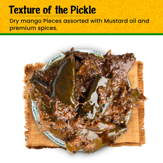 Prakritik Swad sweet mango pickle with jaggery served on plate, traditional village style achar