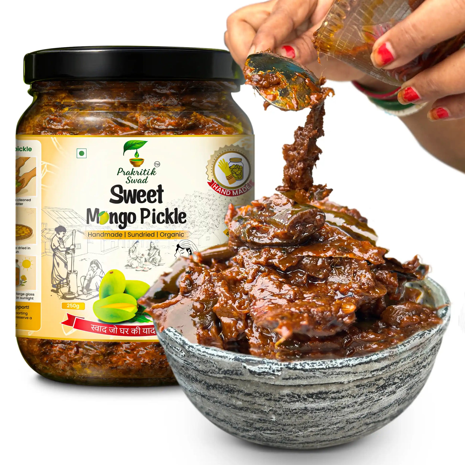 Sun-dried raw mango pieces used in sweet mango pickle prepared with jaggery and spices