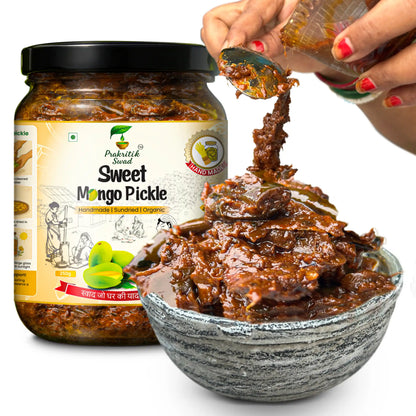 Sun-dried raw mango pieces used in sweet mango pickle prepared with jaggery and spices