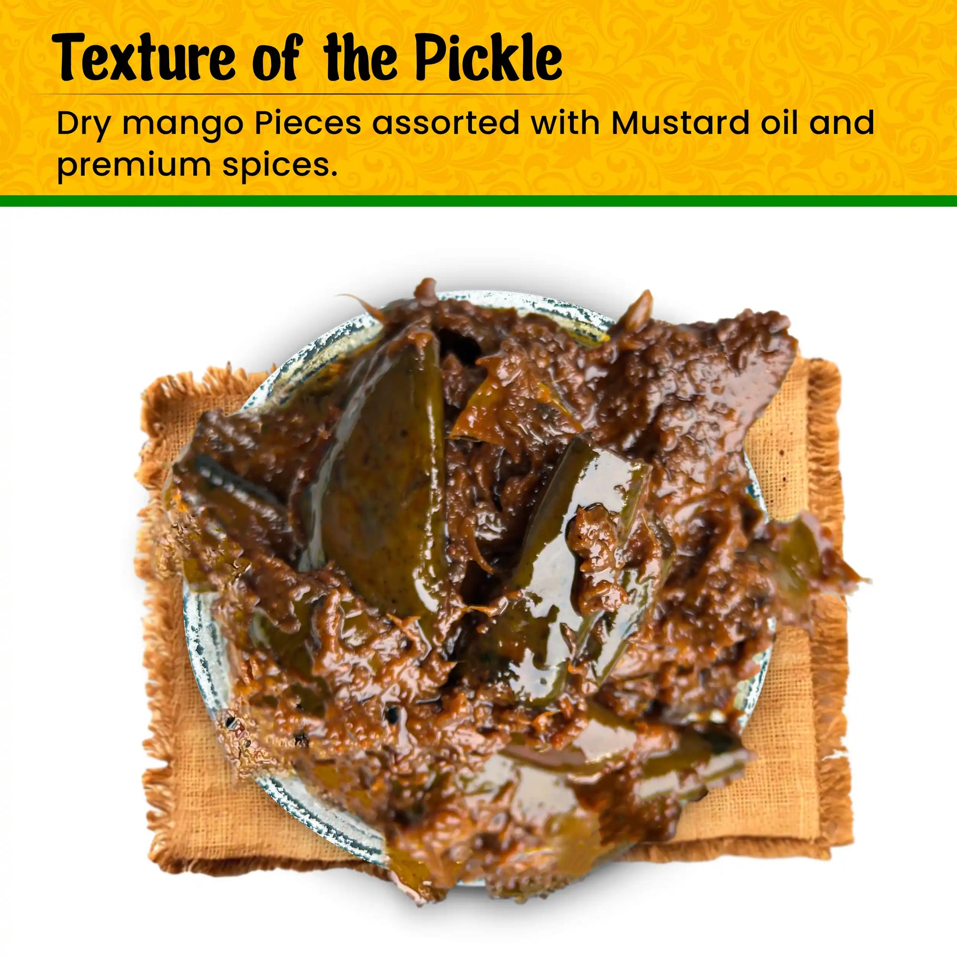 Prakritik Swad sweet mango pickle with jaggery served on plate, traditional village style achar